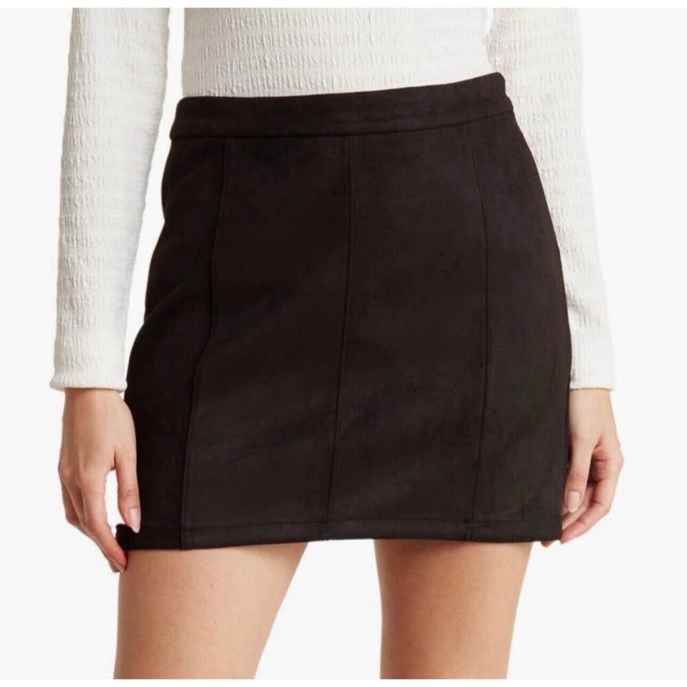 Share Sanctuary Penny Lane Faux Suede Mini Skirt Women’s Large Black A-Line